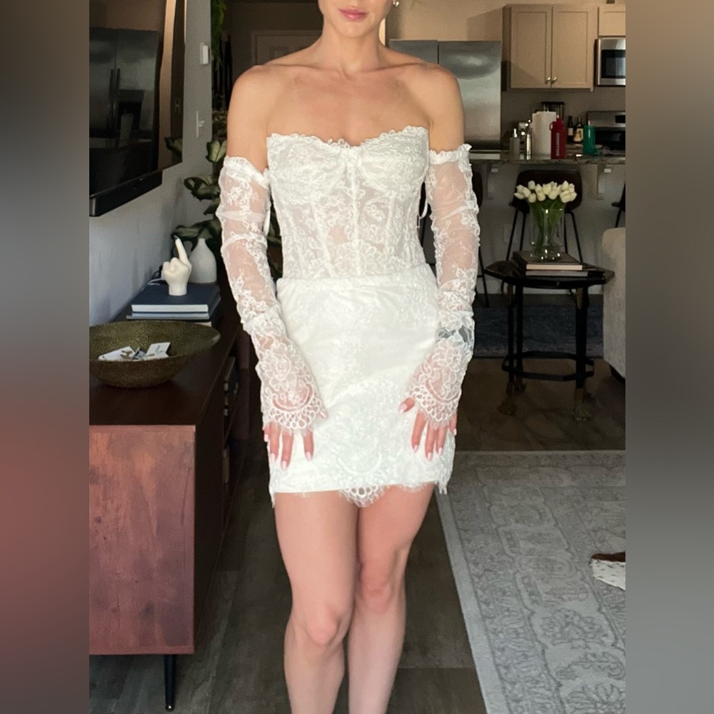 Untamed petals Madeline dress Lace Off-Shoulder Dress with sleeves.
